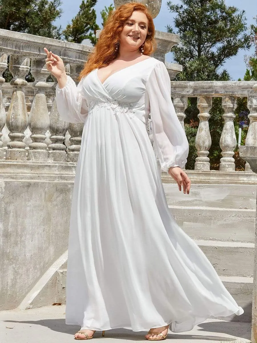 Elegant Chiffon V-Neckline Long Sleeve Formal Evening Dress