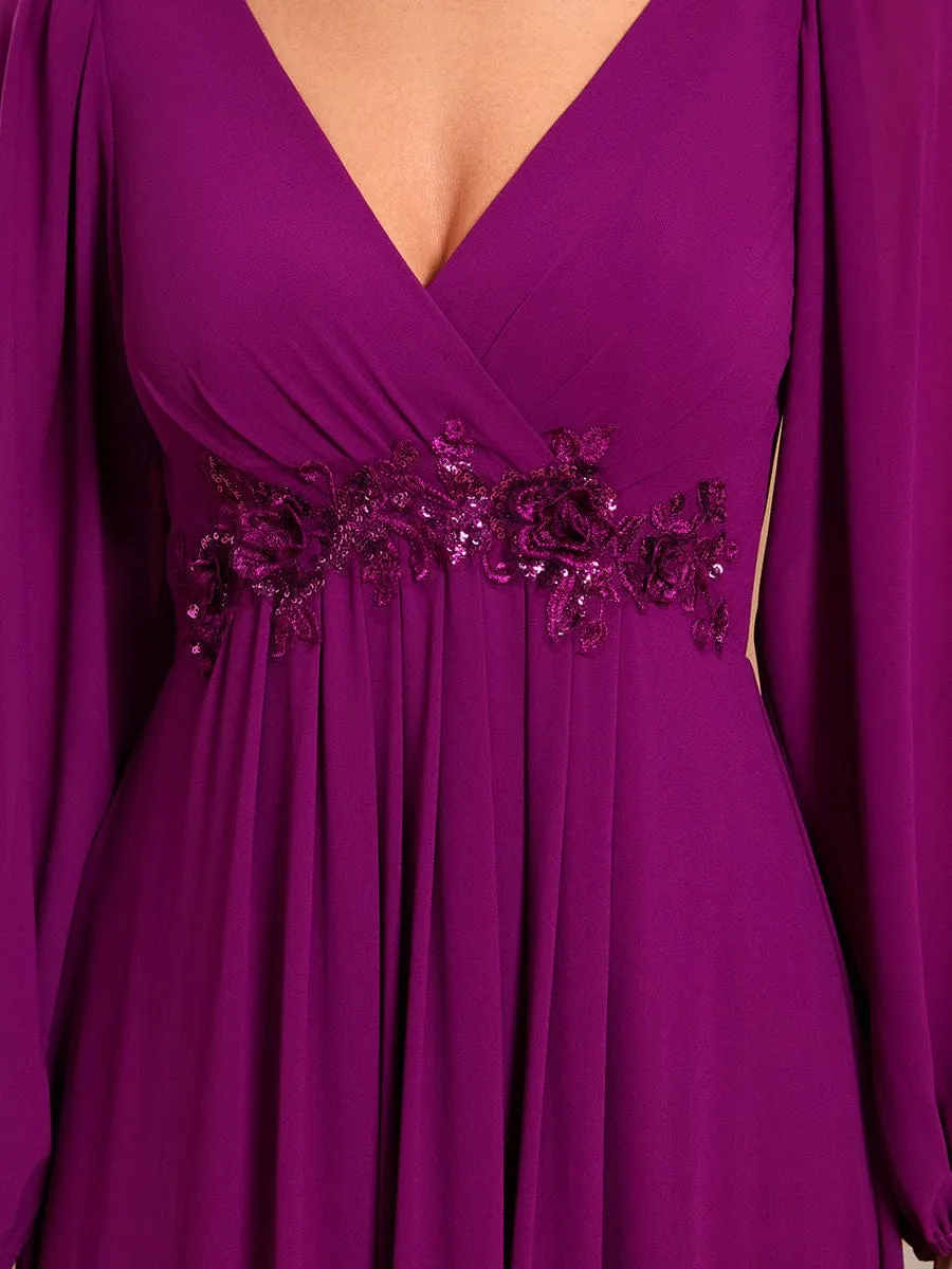 Elegant Chiffon V-Neckline Long Sleeve Formal Evening Dress