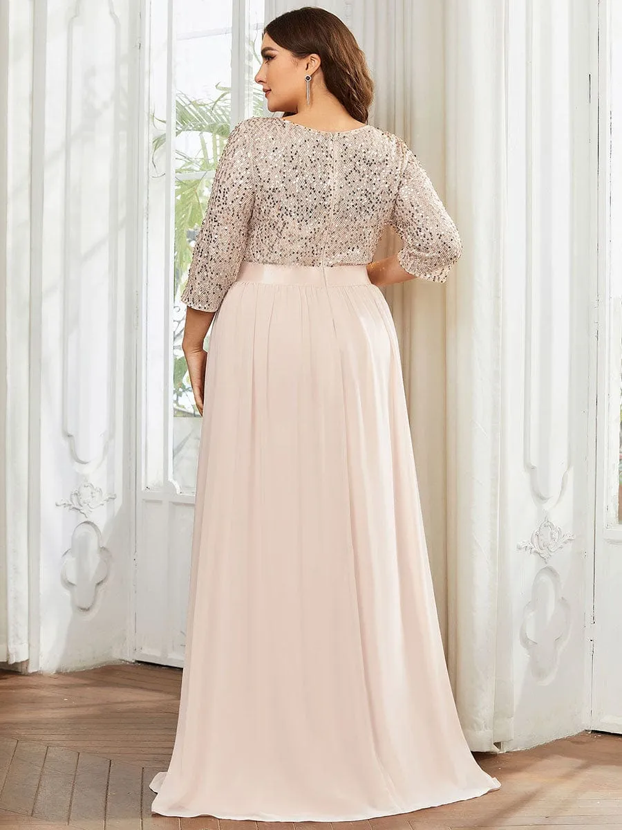 Elegant Round Neckline Long Sleeves Sequin Evening Dress