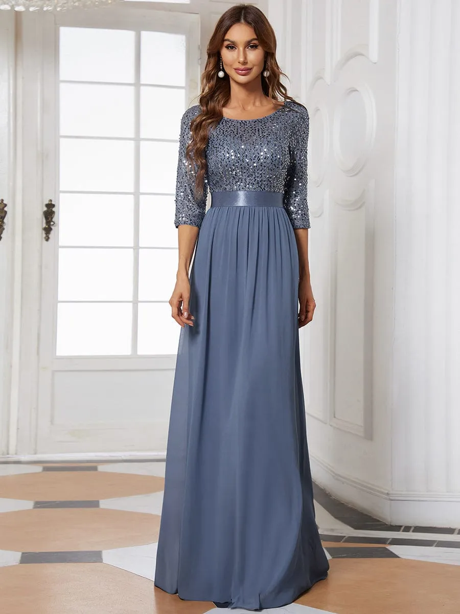 Elegant Round Neckline Long Sleeves Sequin Evening Dress