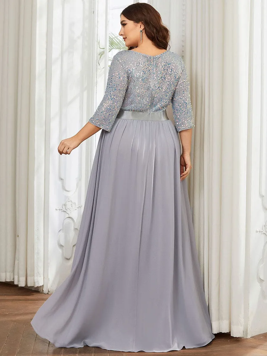 Elegant Round Neckline Long Sleeves Sequin Evening Dress