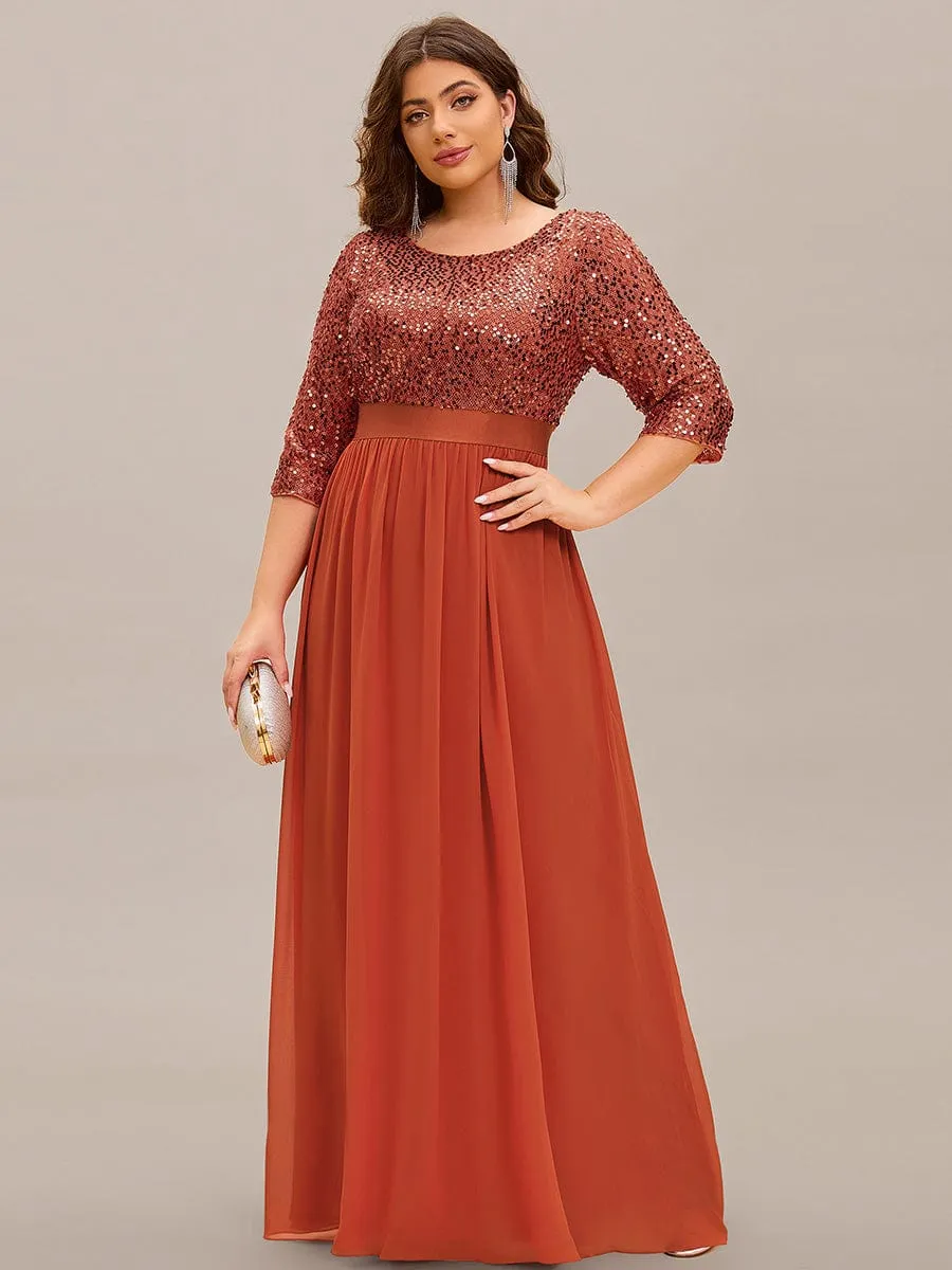 Elegant Round Neckline Long Sleeves Sequin Evening Dress