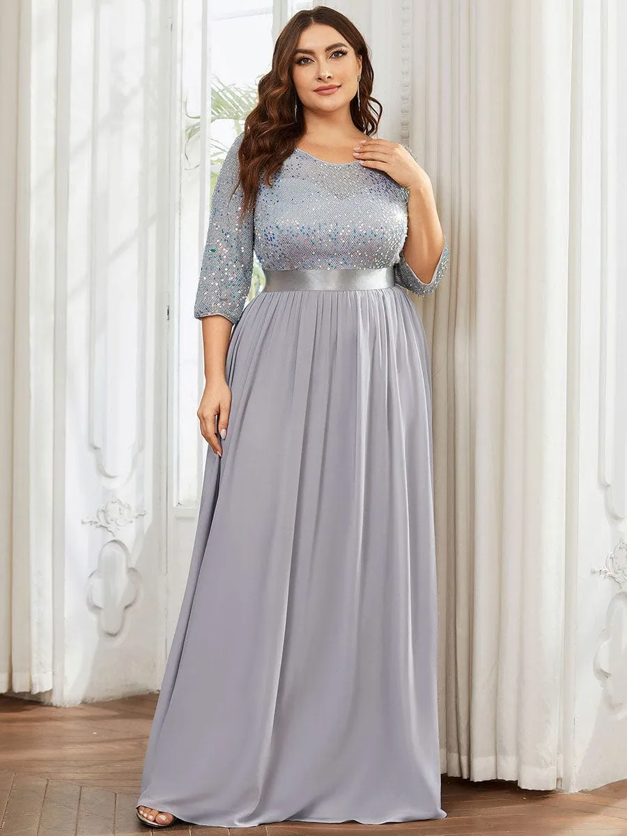 Elegant Round Neckline Long Sleeves Sequin Evening Dress