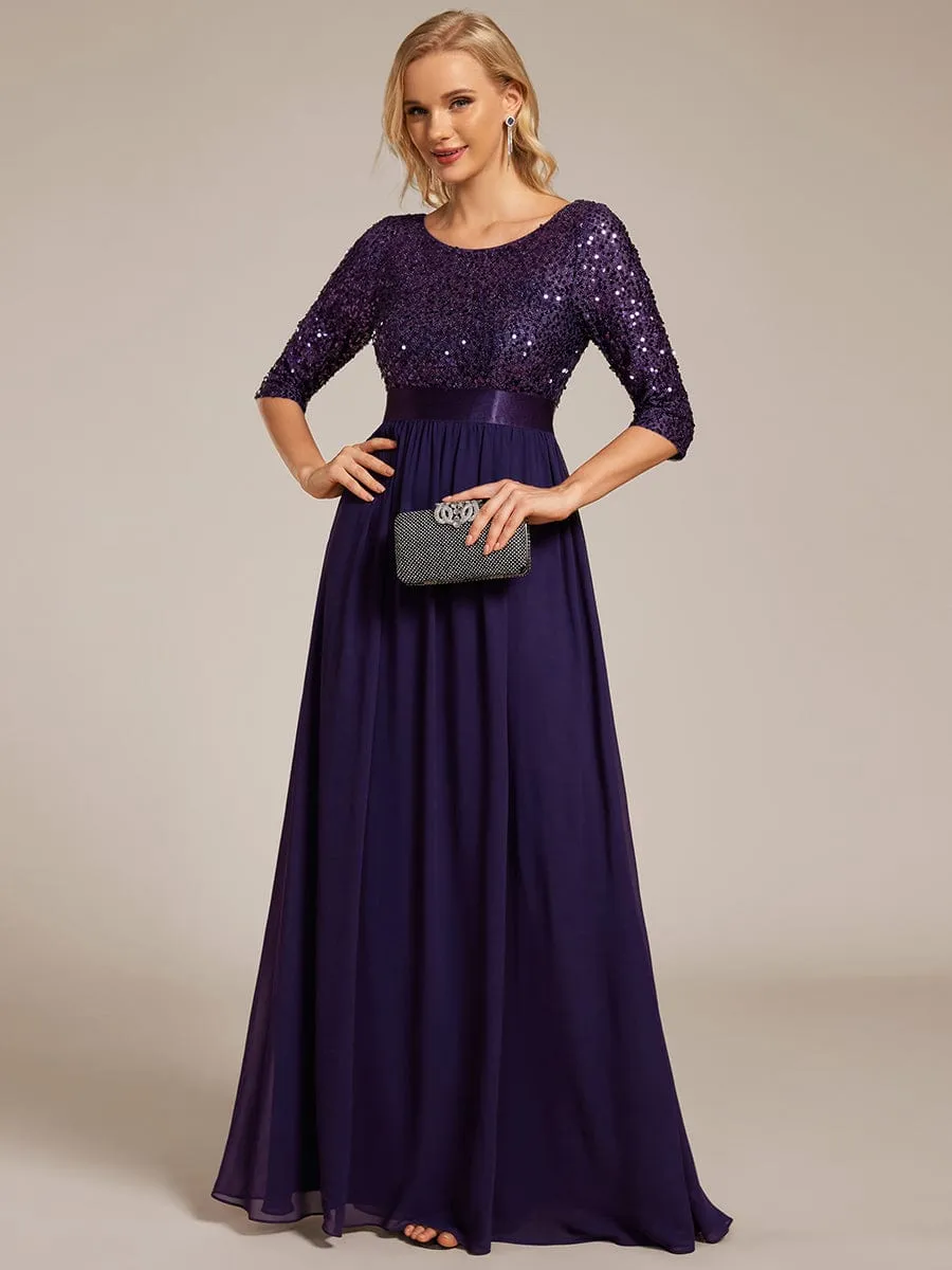 Elegant Round Neckline Long Sleeves Sequin Evening Dress