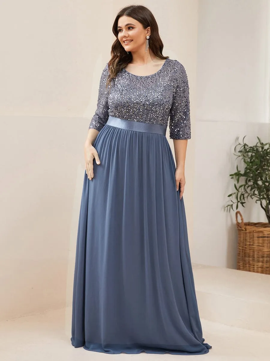 Elegant Round Neckline Long Sleeves Sequin Evening Dress