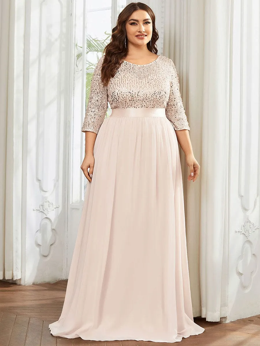 Elegant Round Neckline Long Sleeves Sequin Evening Dress