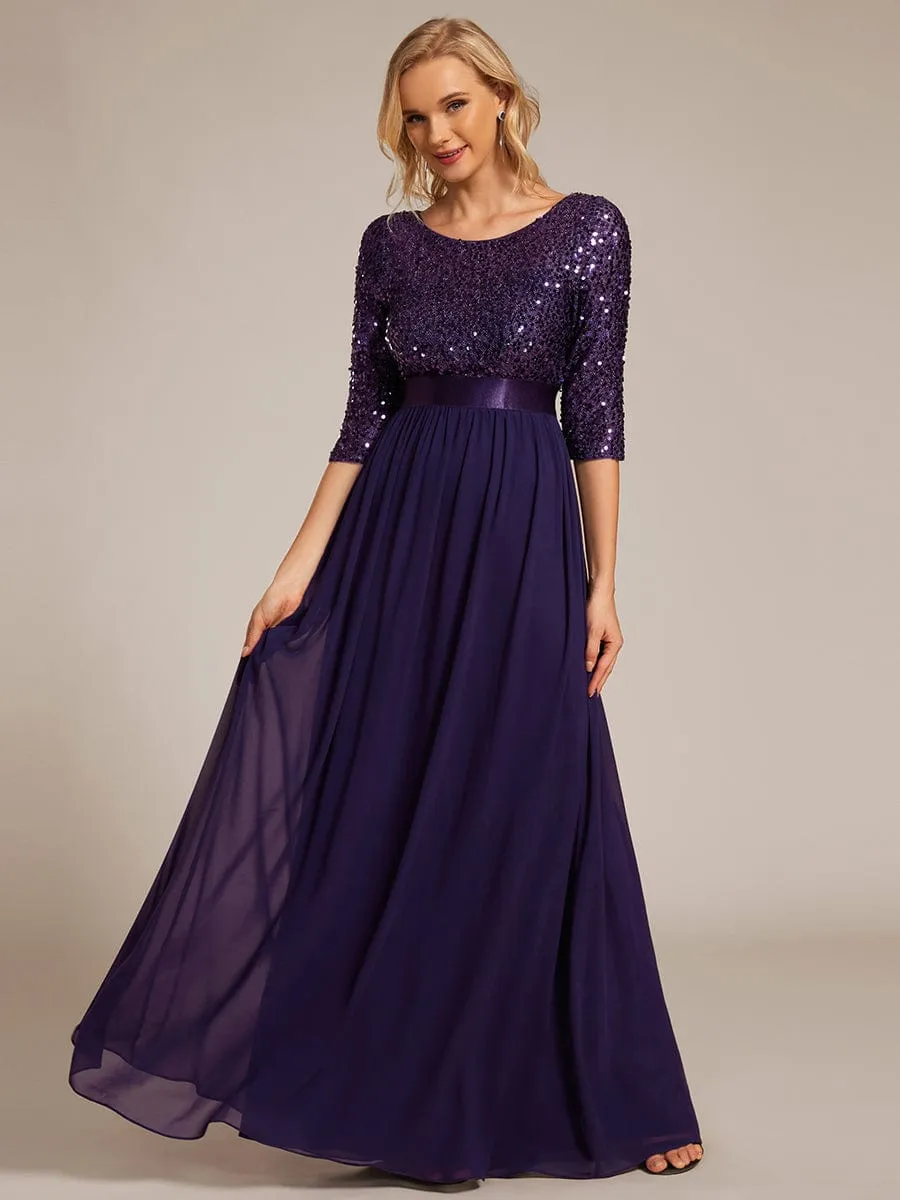 Elegant Round Neckline Long Sleeves Sequin Evening Dress