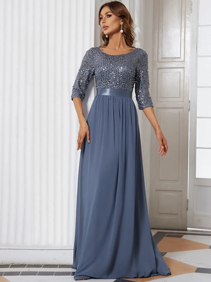 Elegant Round Neckline Long Sleeves Sequin Evening Dress