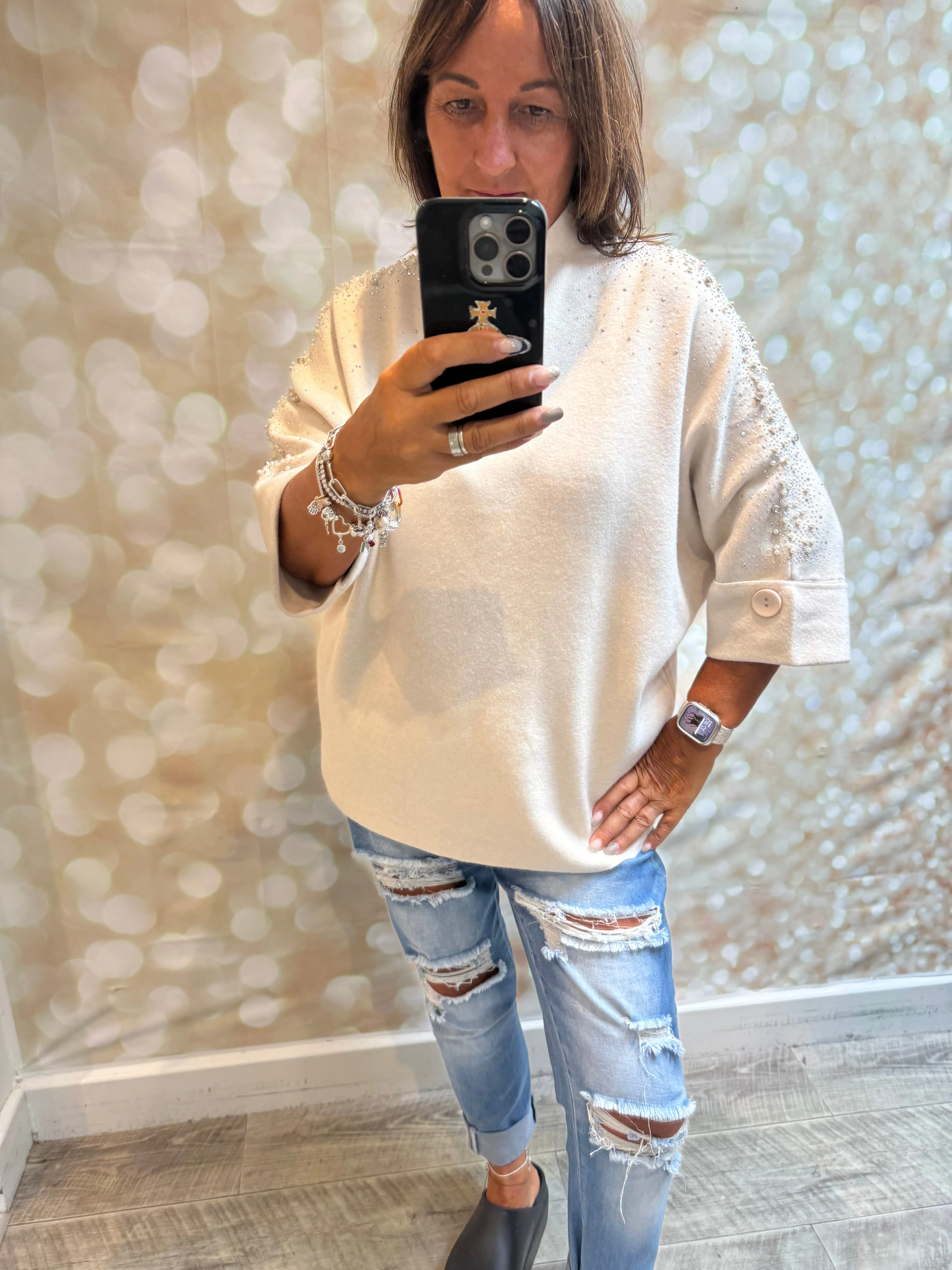 Embellished 3/4 Sleeve Jumper