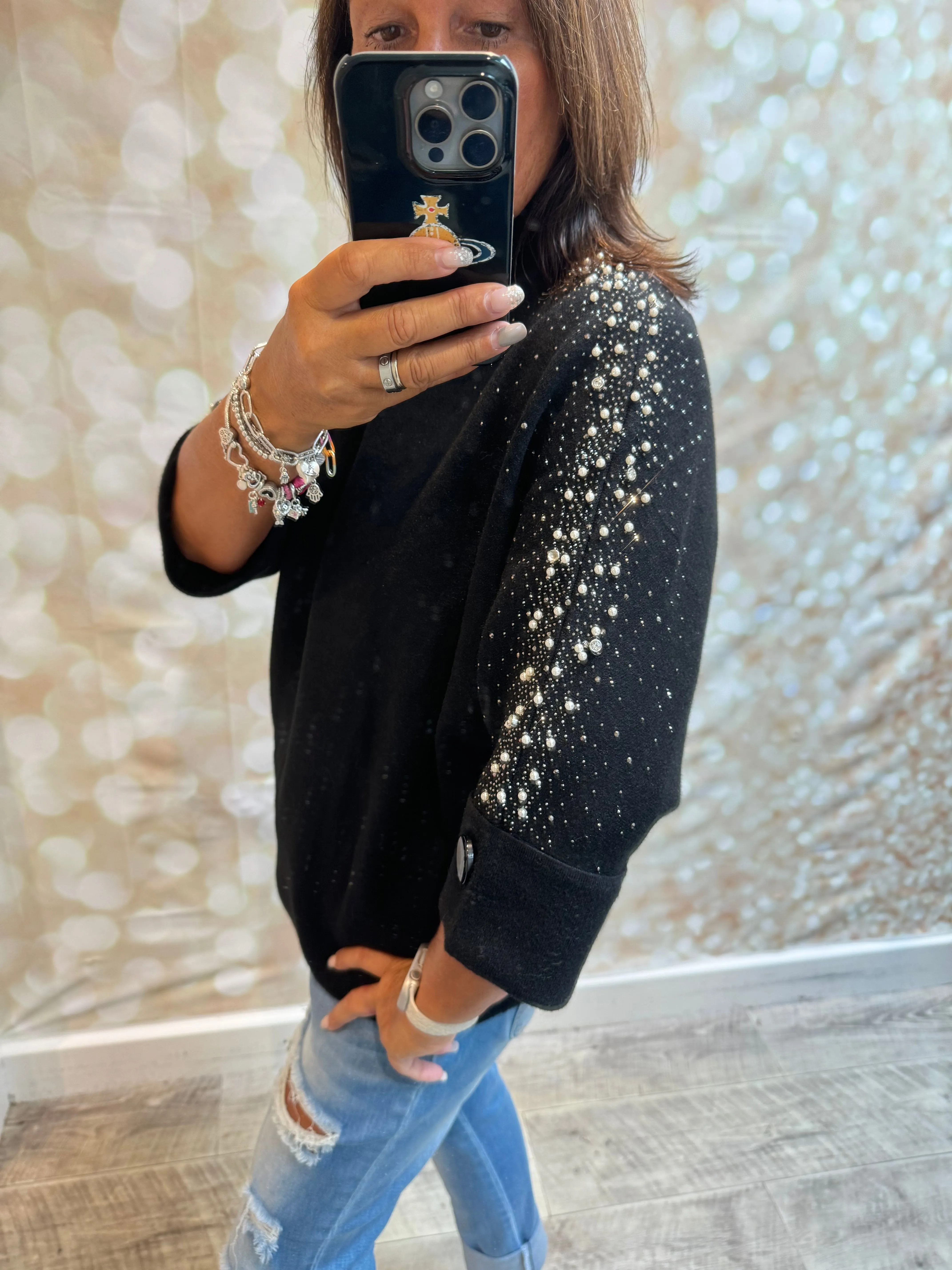 Embellished 3/4 Sleeve Jumper