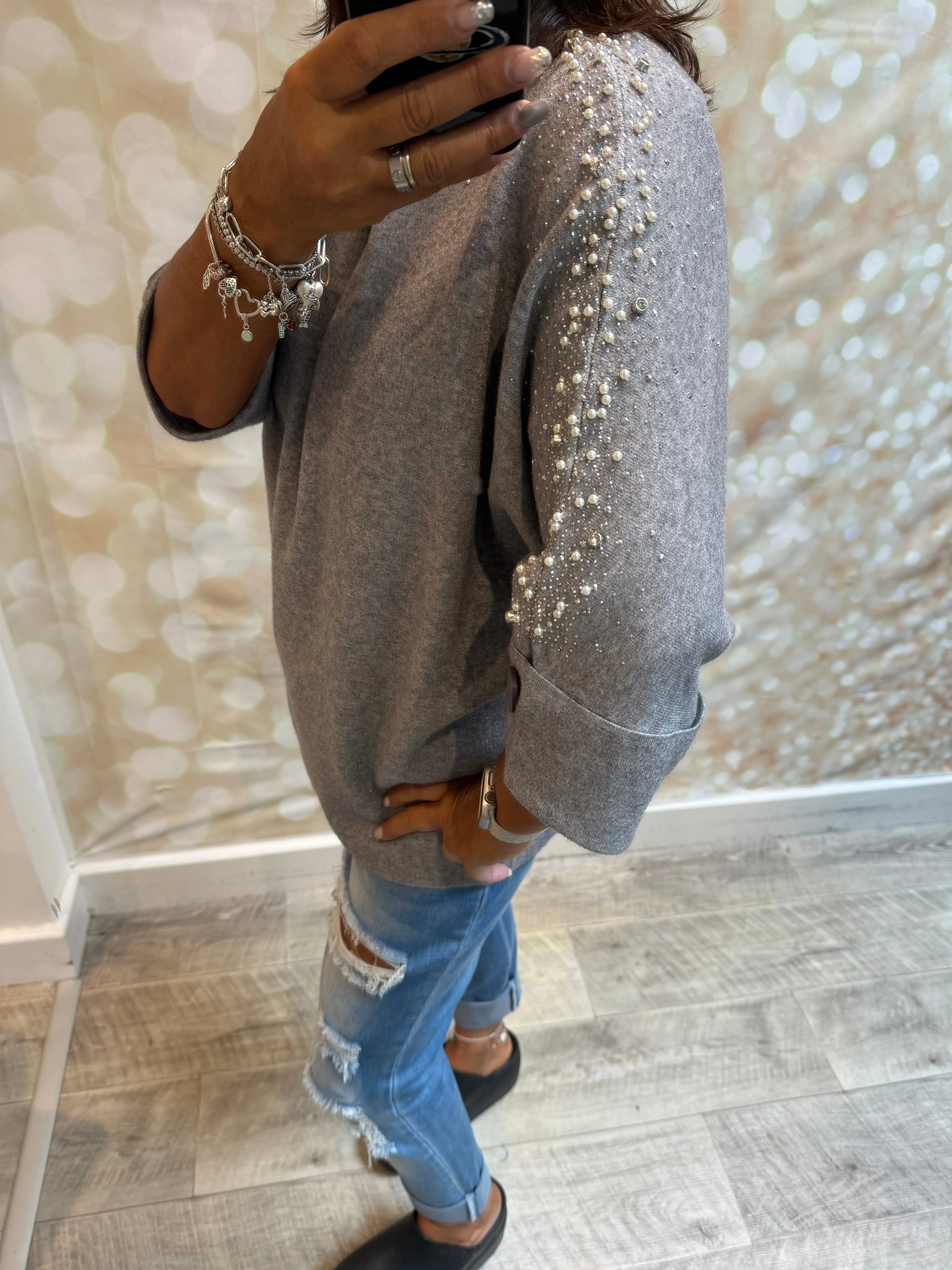 Embellished 3/4 Sleeve Jumper