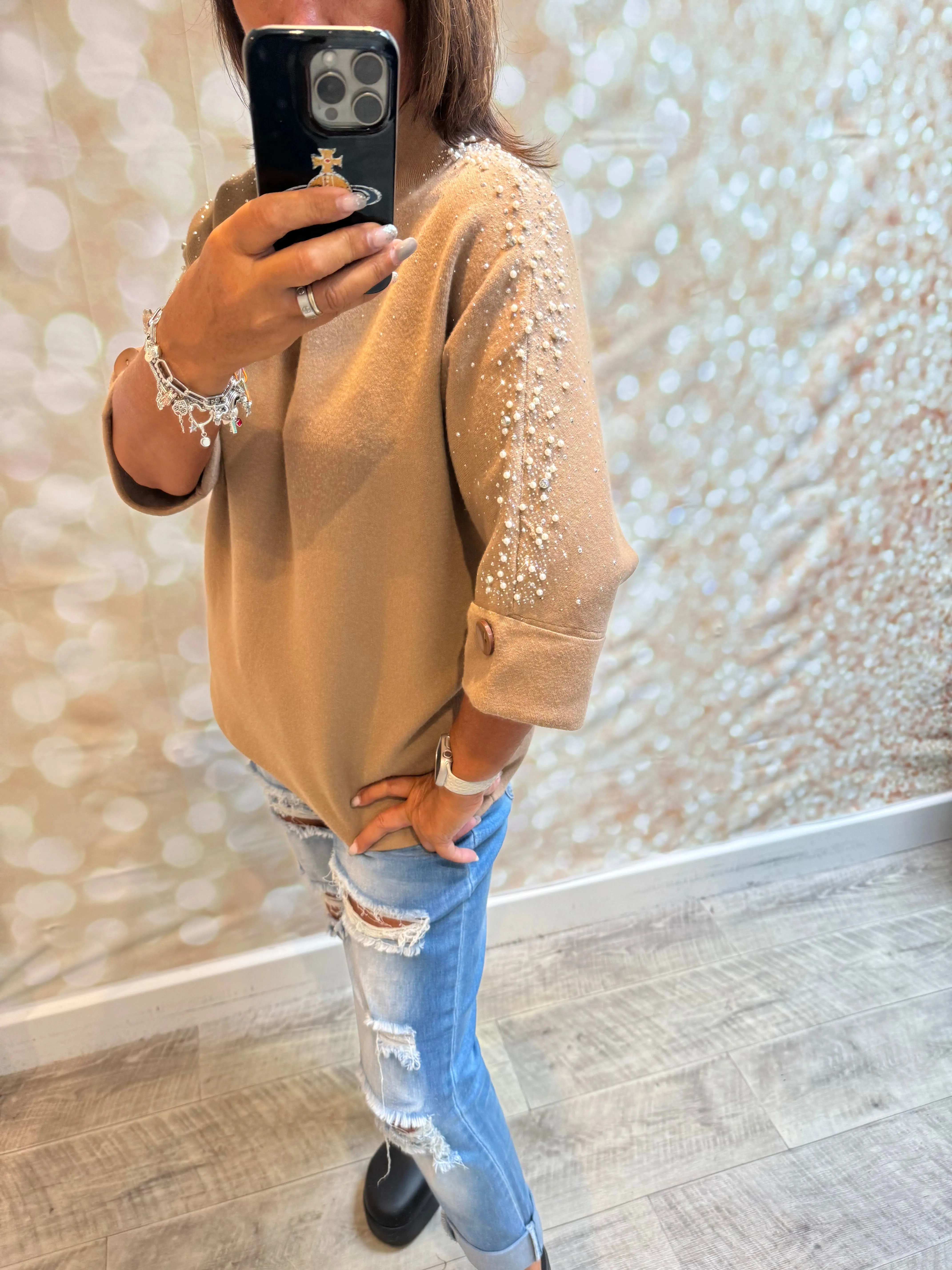 Embellished 3/4 Sleeve Jumper