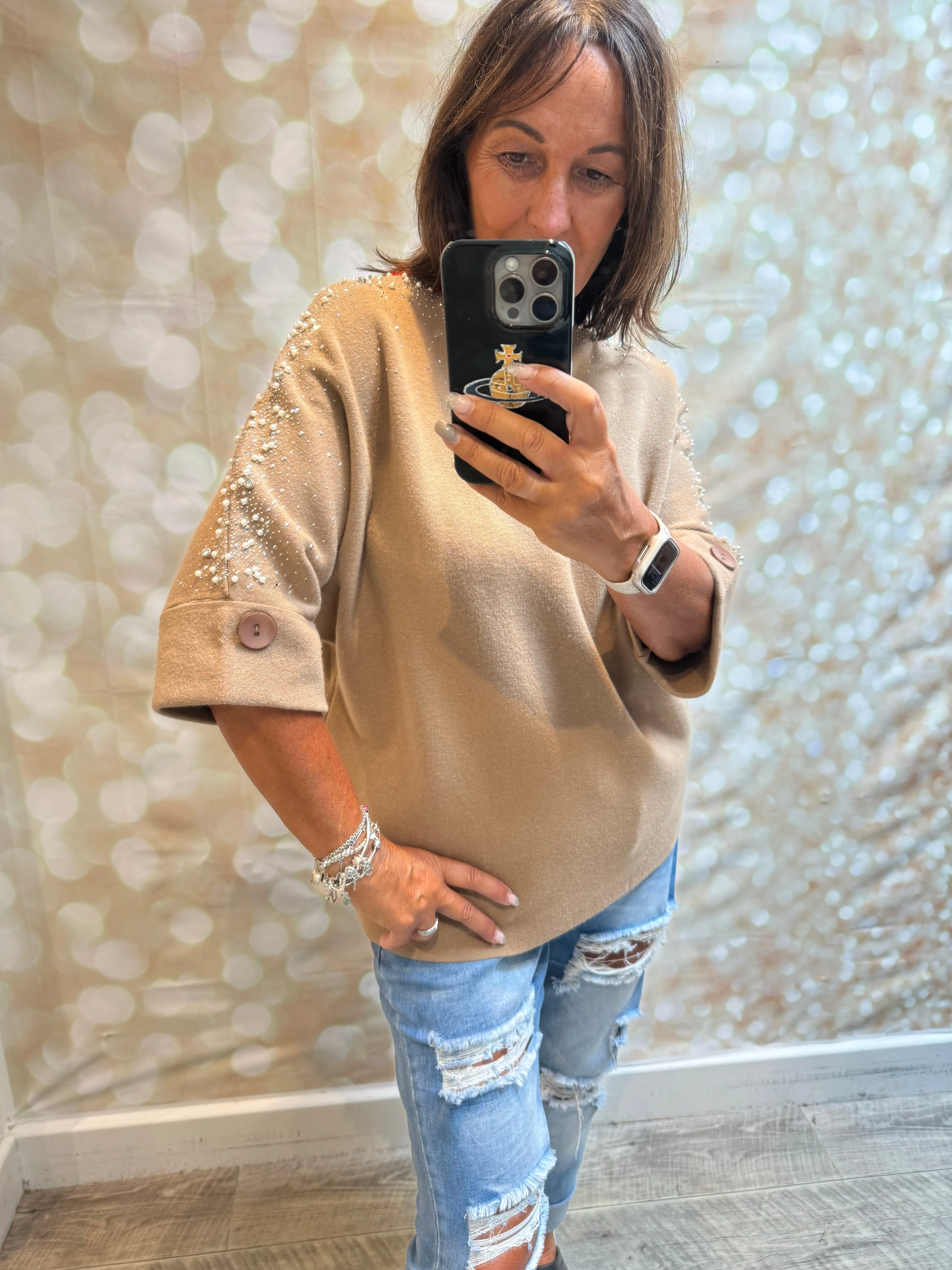 Embellished 3/4 Sleeve Jumper