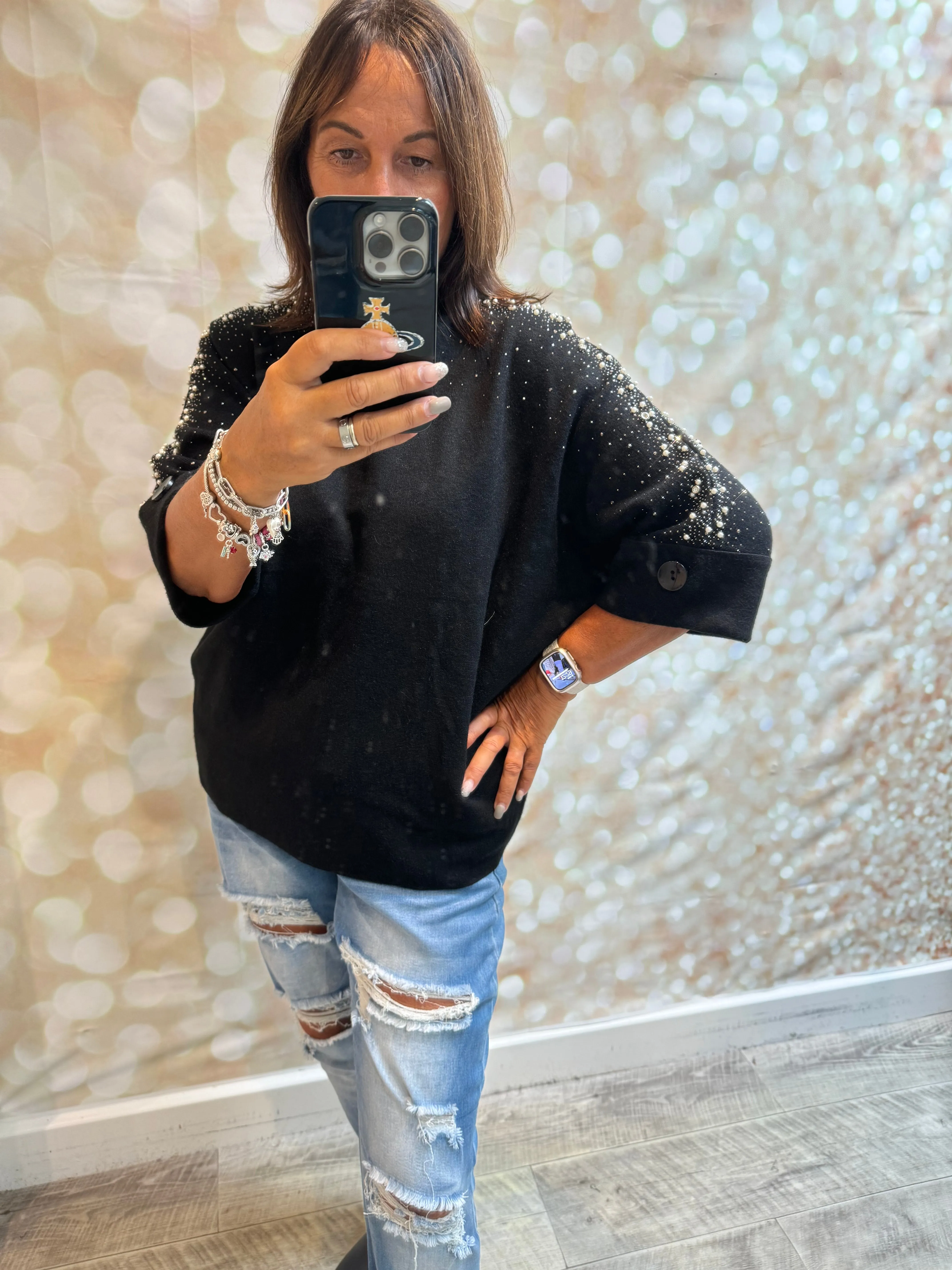 Embellished 3/4 Sleeve Jumper