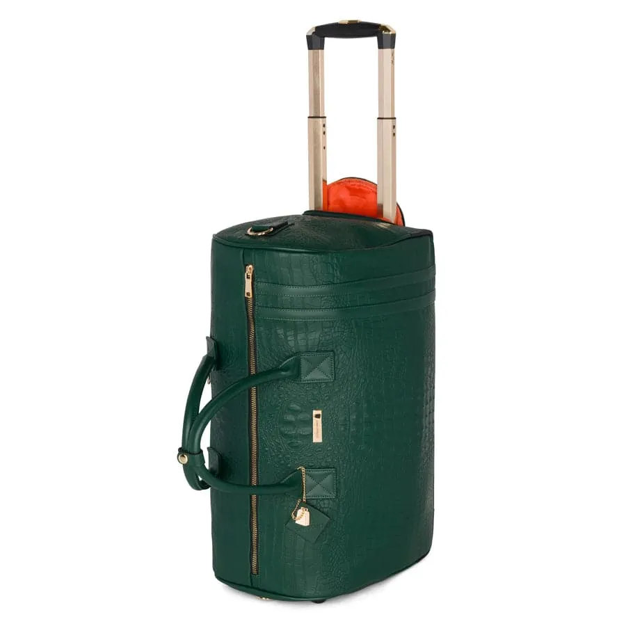 Emerald Green Apollo 2 Faux Crocodile Skin Rolling Duffle Bag