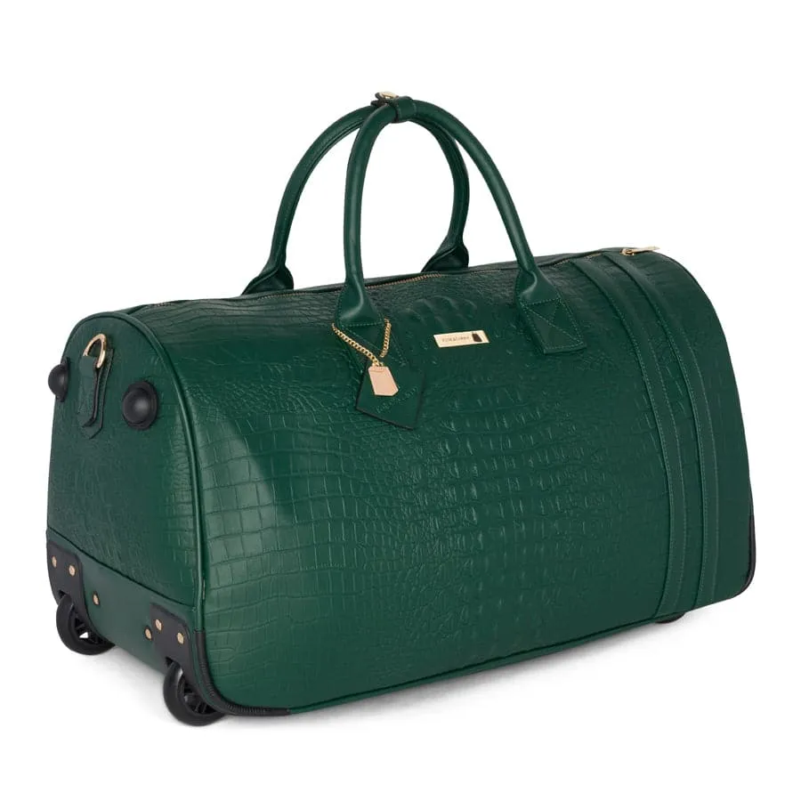 Emerald Green Apollo 2 Faux Crocodile Skin Rolling Duffle Bag