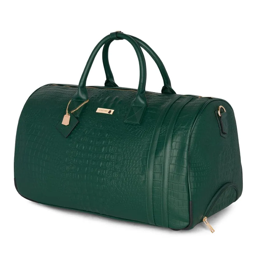 Emerald Green Apollo 2 Faux Crocodile Skin Rolling Duffle Bag