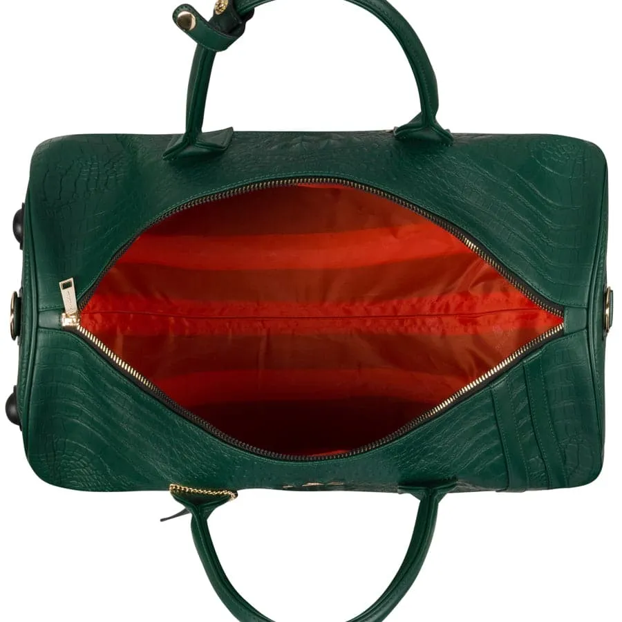 Emerald Green Apollo 2 Faux Crocodile Skin Rolling Duffle Bag