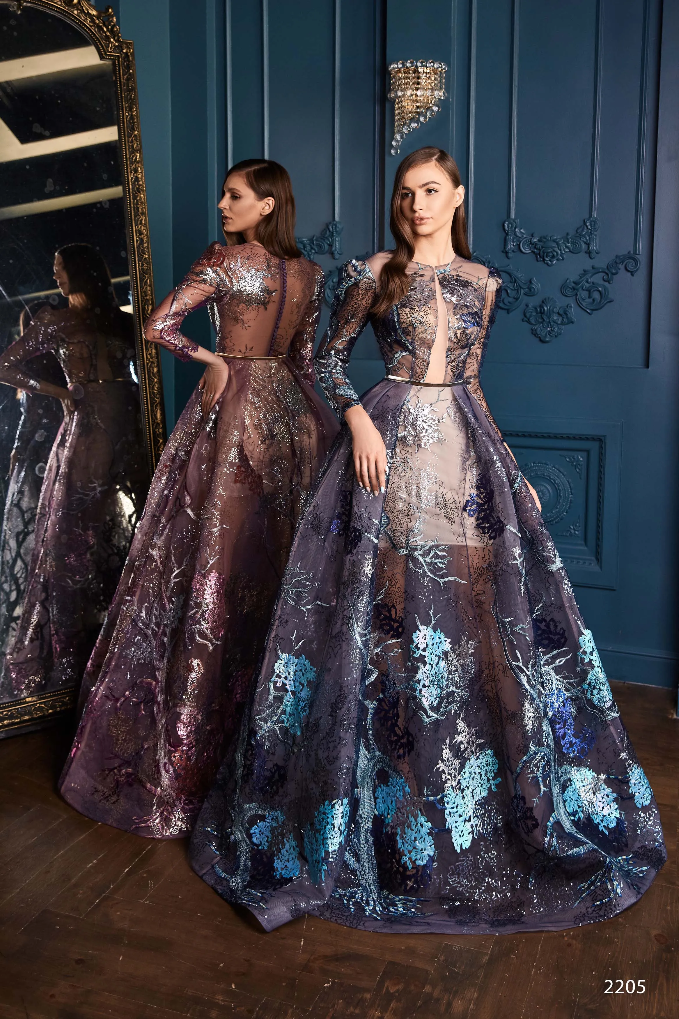 Enchanted Forest Unique Gown in Blue or Purple Sequins