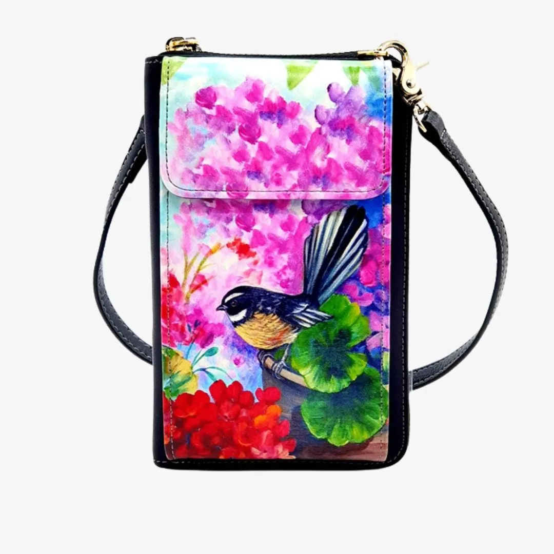 Fantail & Hydrangea Pocket Cell Phone Bag