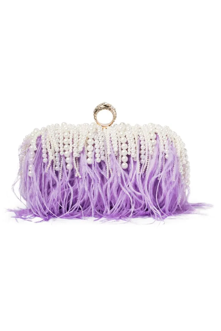 Feather & Waterfall Pearl Clutch - Lilac