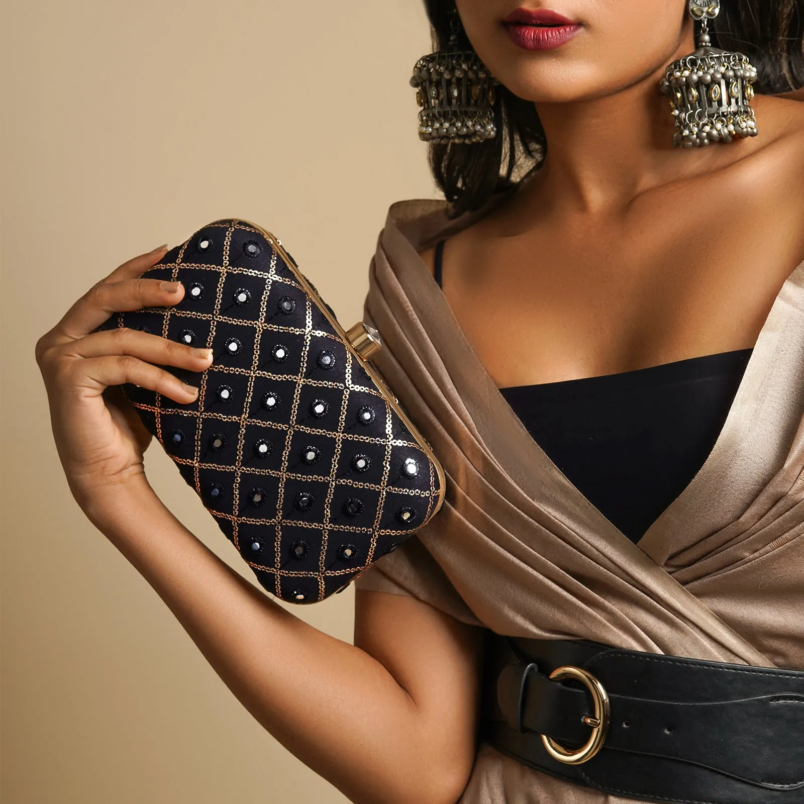 Festive Duet Black Embroidered Clutch