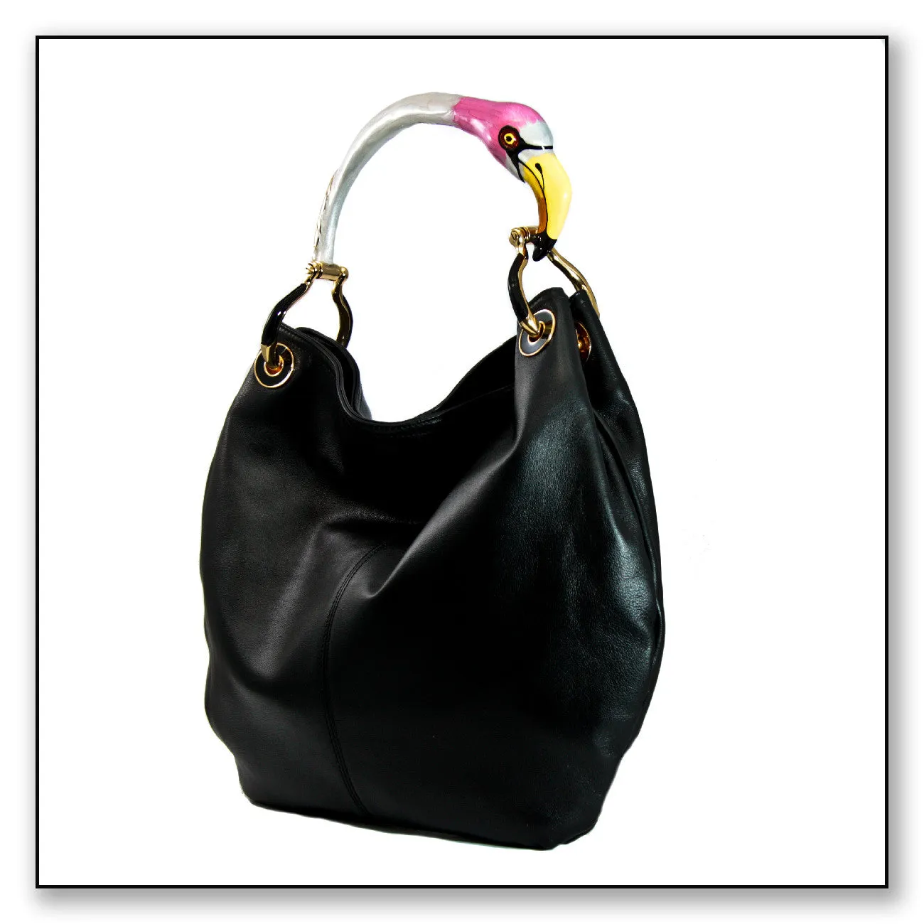 FLAMINGO CLASSIC BAG WITH BLACK VEGAN LEATHER