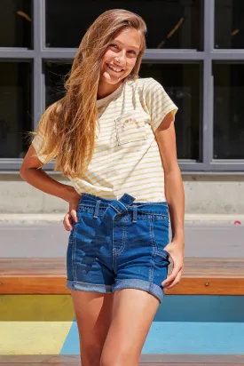 Girls Paper Bag Cuffed Shorts with Self Belt