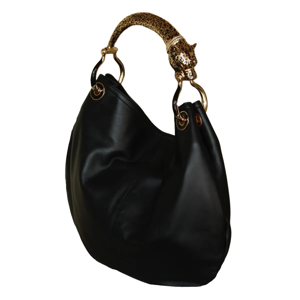 GOLDEN JAGUAR CLASSIC BAG WITH BLACK VEGAN LEATHER