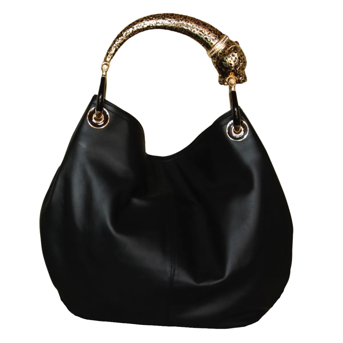 GOLDEN JAGUAR CLASSIC BAG WITH BLACK VEGAN LEATHER