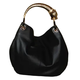 GOLDEN JAGUAR CLASSIC BAG WITH BLACK VEGAN LEATHER