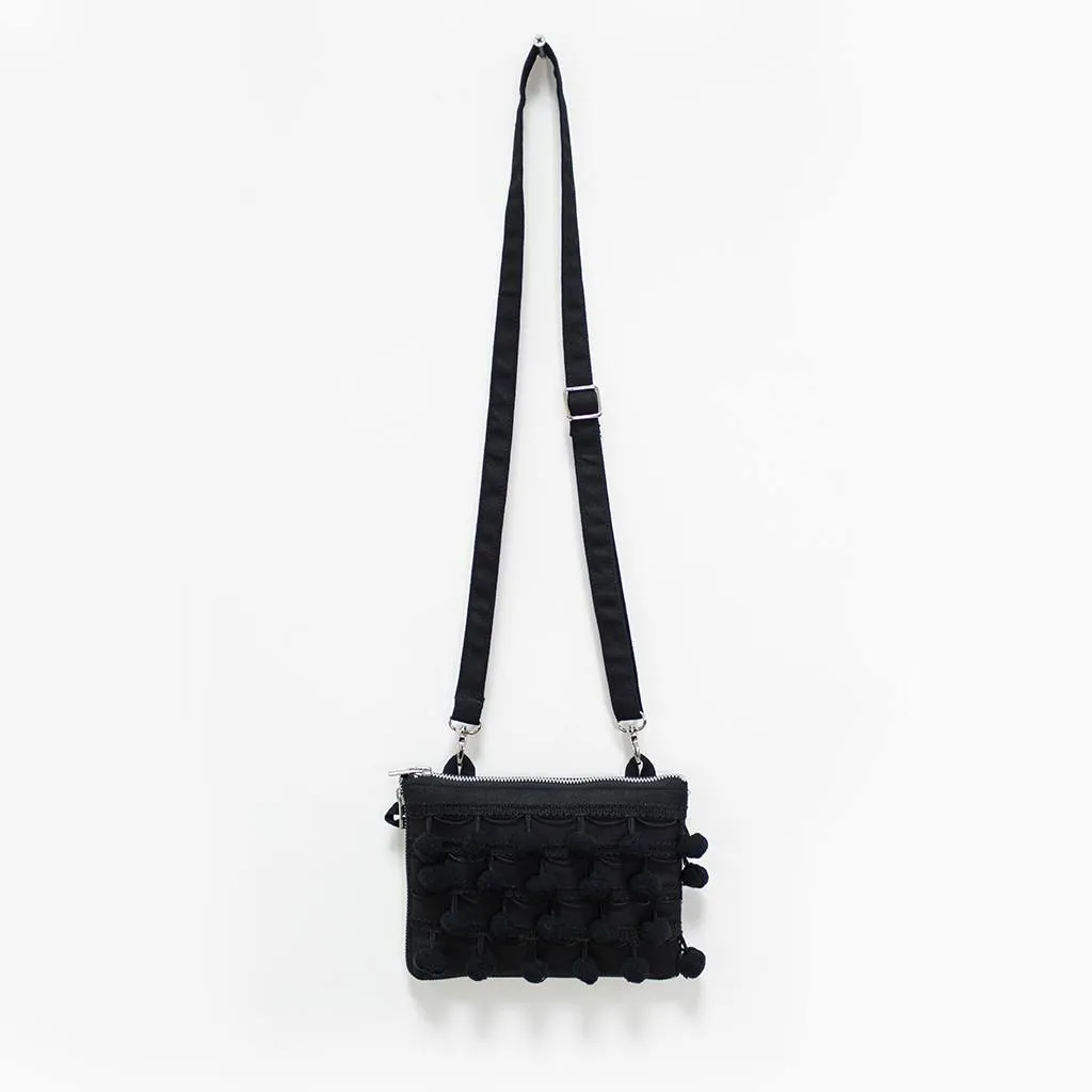 Ha Leh Mini Handmade Pom Pom Black Mini Crossbody Bag