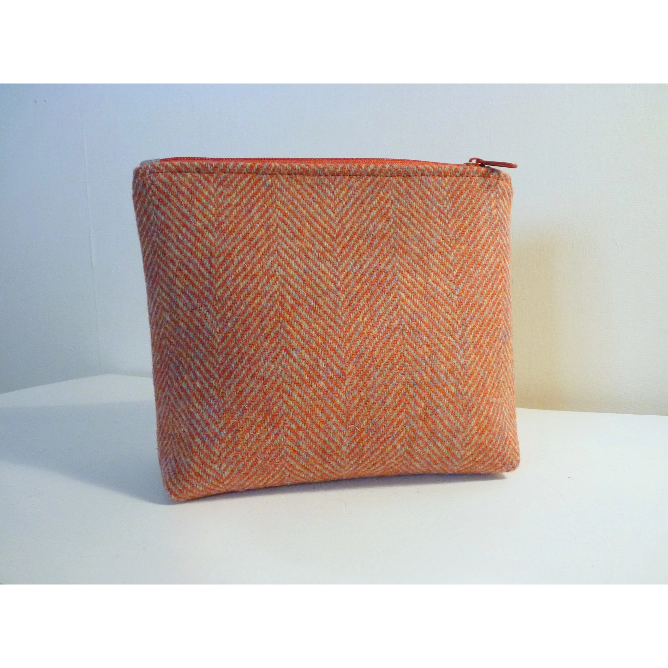 Harris Tweed Cosmetic Bag - Orange Herringbone