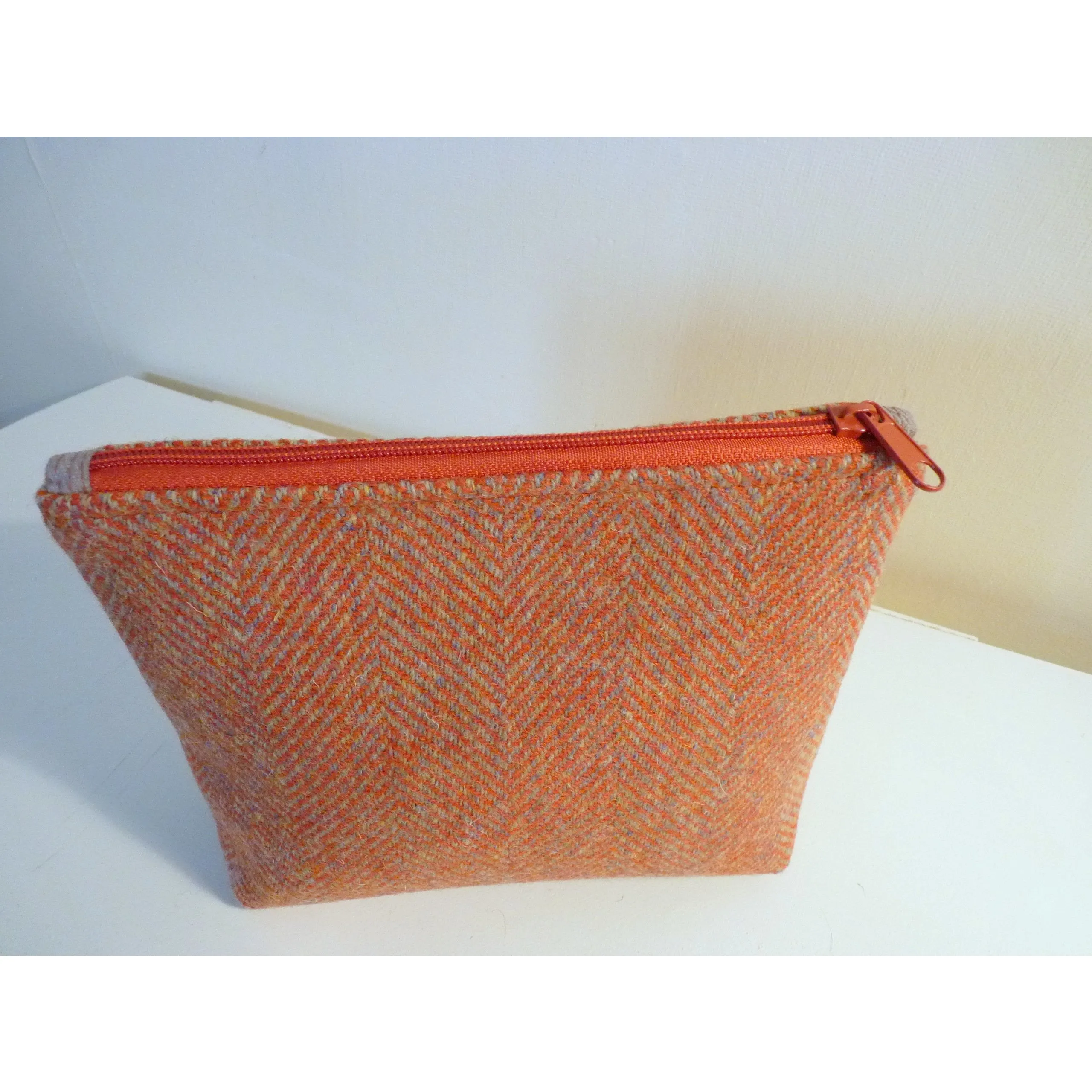 Harris Tweed Cosmetic Bag - Orange Herringbone