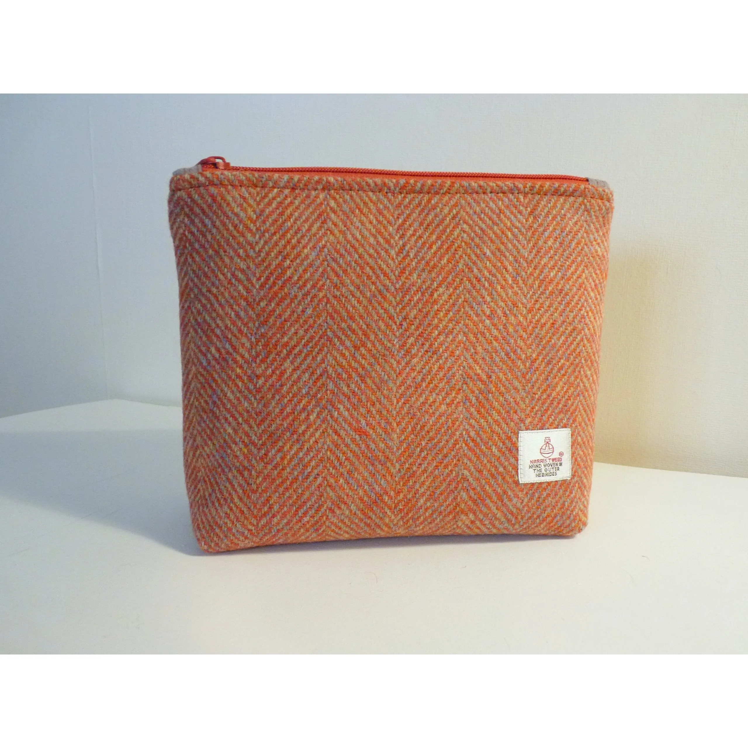 Harris Tweed Cosmetic Bag - Orange Herringbone