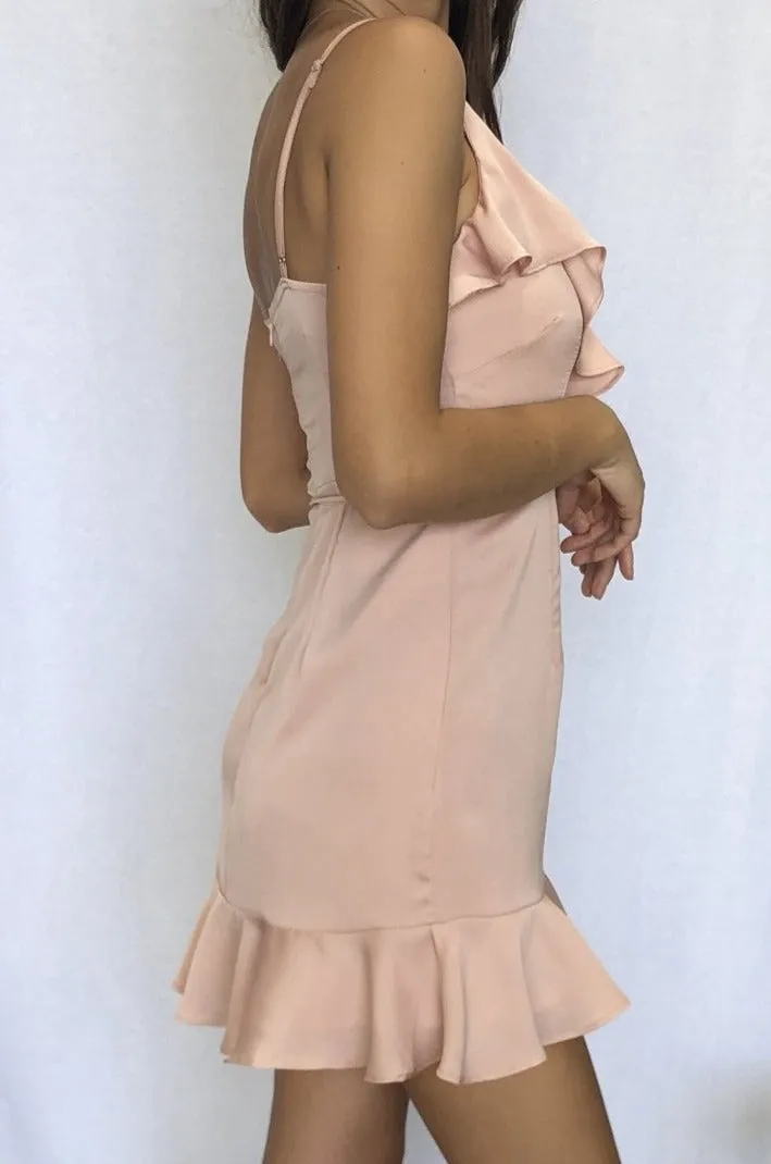 Here Comes the Sun Open Shoulder Mini Dress in Blush