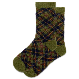 HOTSOX Women's Diagonal Plaid Feathery Boot Crew Sock