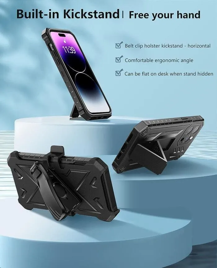 iPhone 14 Pro Max 6.7 inches TPU Bumper Matte Textured Phone Cover with Built-in Kickstand and Belt Clip Holster