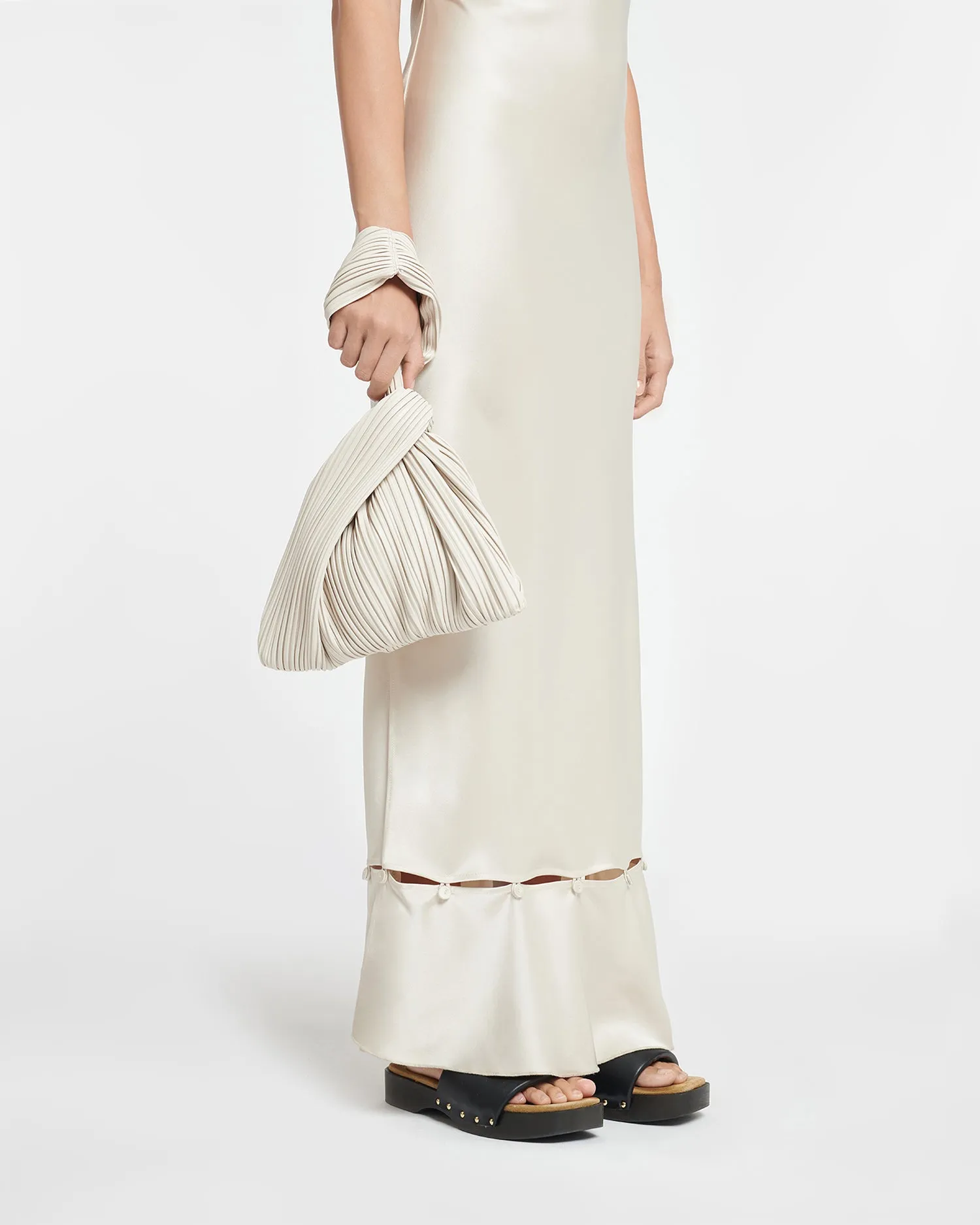 Jen - Pleated Vegan Leather Clutch - Off White