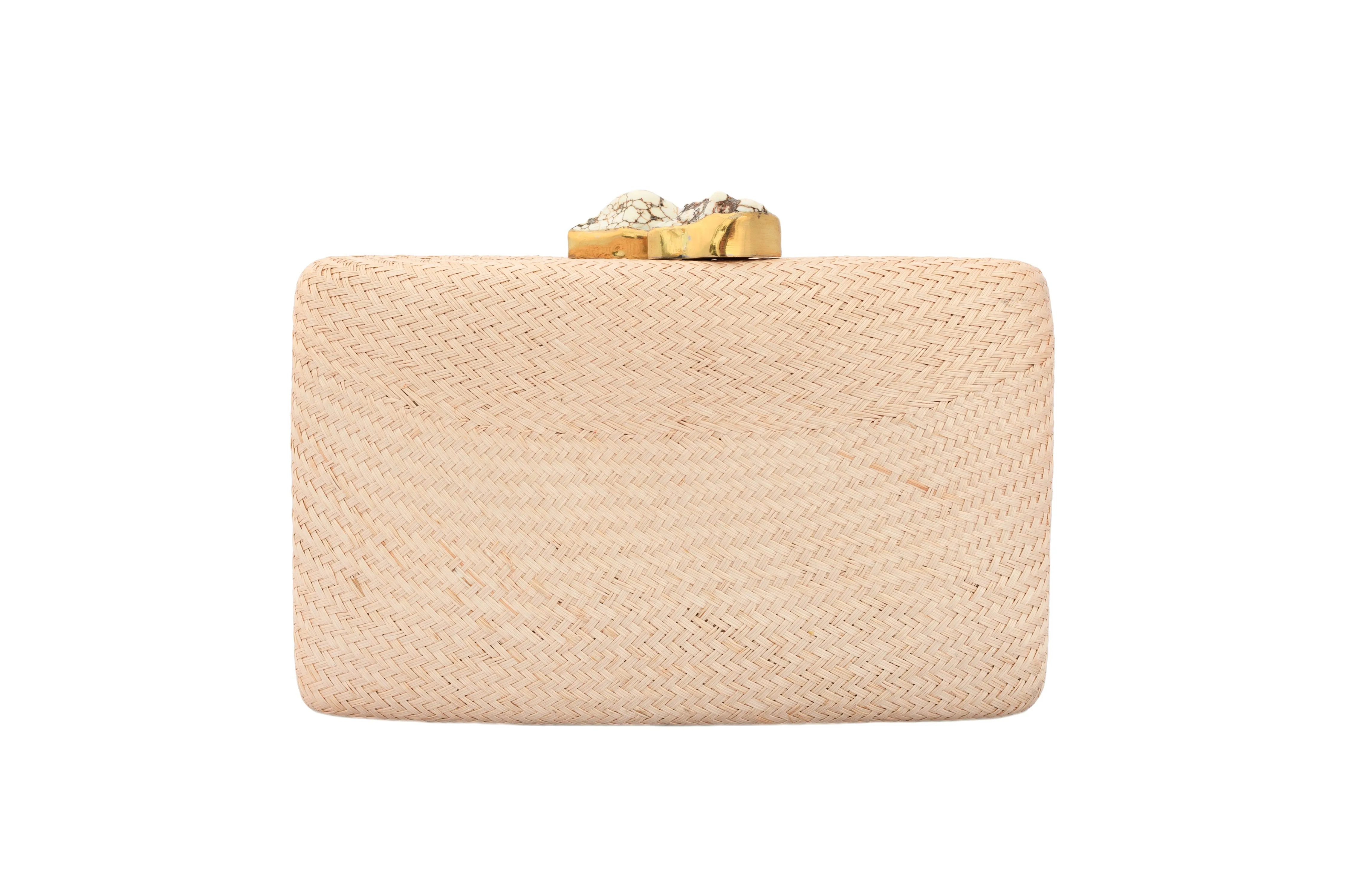 Kayu Jen Clutch with White Stones in Toast