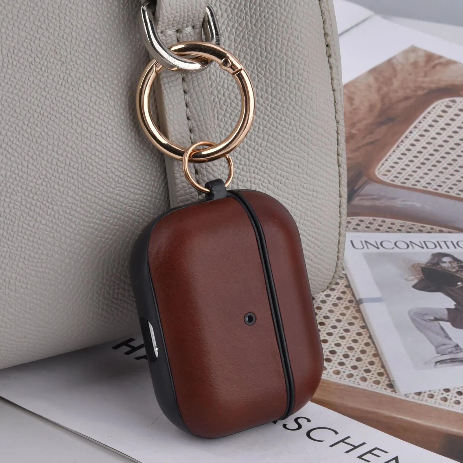 Leather & PC Case for Apple AirPods Pro with Keychain