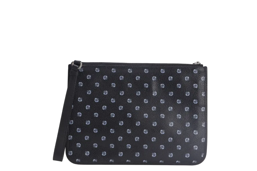 LOEWE MADRID ISLA CLUTCH BLUE MONOGRAM BLACK CALFSKIN - PIEL VACUNO & PALLADIUM HARDWARE (061402) WITH DUST COVER AND BOX