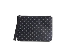 LOEWE MADRID ISLA CLUTCH BLUE MONOGRAM BLACK CALFSKIN - PIEL VACUNO & PALLADIUM HARDWARE (061402) WITH DUST COVER AND BOX