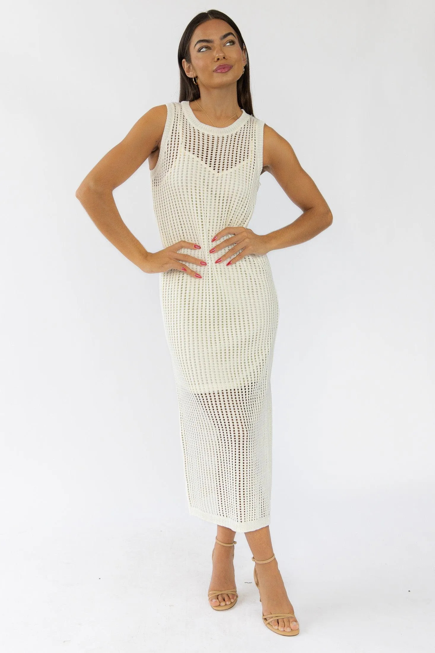 Mattie Cream Crochet Knit Maxi Dress