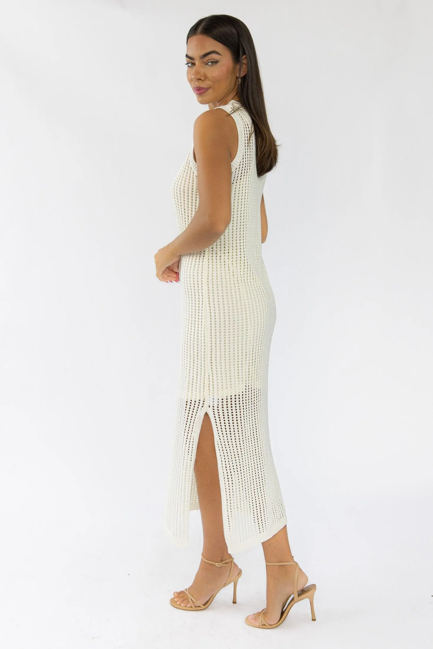 Mattie Cream Crochet Knit Maxi Dress