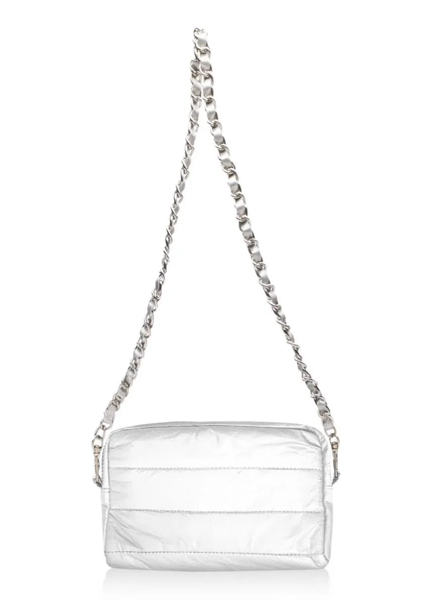 Mini Chain Puffer Purse in Shimmer White