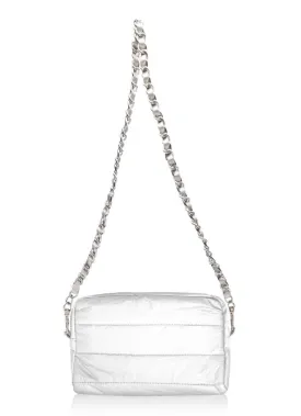 Mini Chain Puffer Purse in Shimmer White