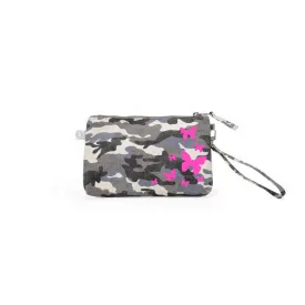 Mini Luxe Clutch Grey Camo with Neon Pink Scatter Butterflies