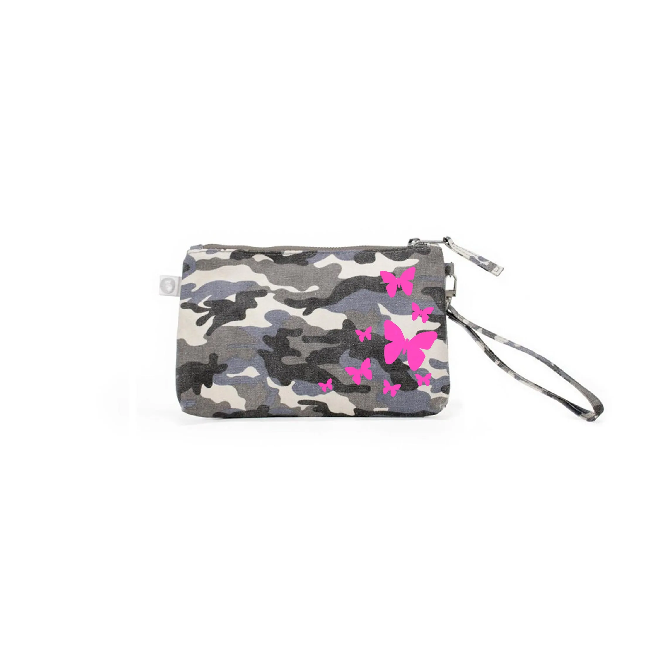 Mini Luxe Clutch Grey Camo with Neon Pink Scatter Butterflies