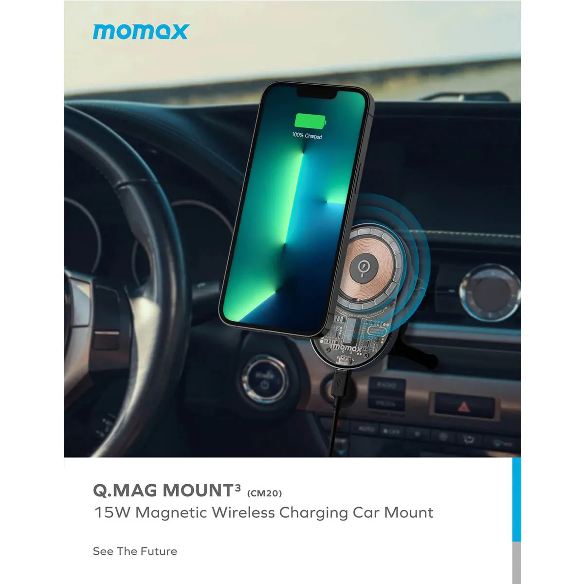 Momax Q.Mag Mount3 15W Magnetic Wireless Charing Car Mount